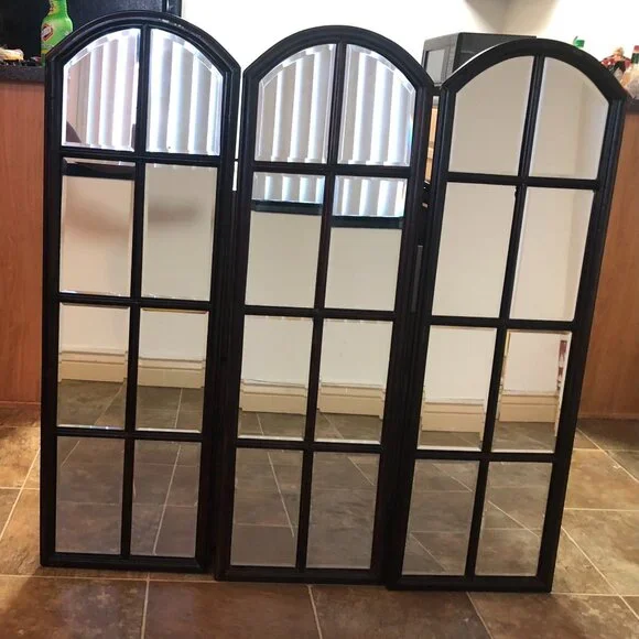 3 ARCHED AGED ANTIQUED 8 PANEL MIRRORS - Picture 11 of 11